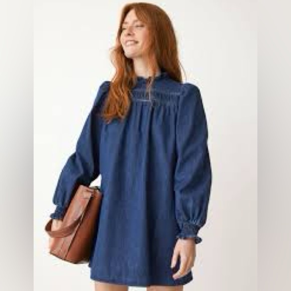 & Other Stories Dresses & Skirts - Long Sleeve denim Paris Atelier And Other Stories turtle neck ruffle dress